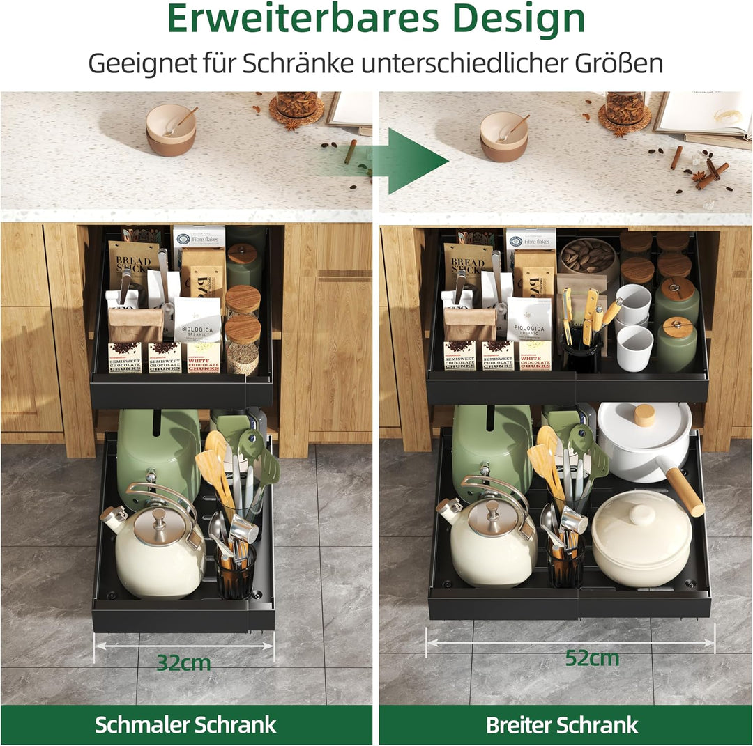 NETEL Teleskopschublade Ausziehbarer Schubladen Organizer Einstellbare Breite 32-52cm，Tiefe 53cm für