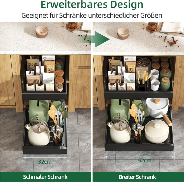 NETEL Teleskopschublade Ausziehbarer Schubladen Organizer Einstellbare Breite 32-52cm，Tiefe 53cm für