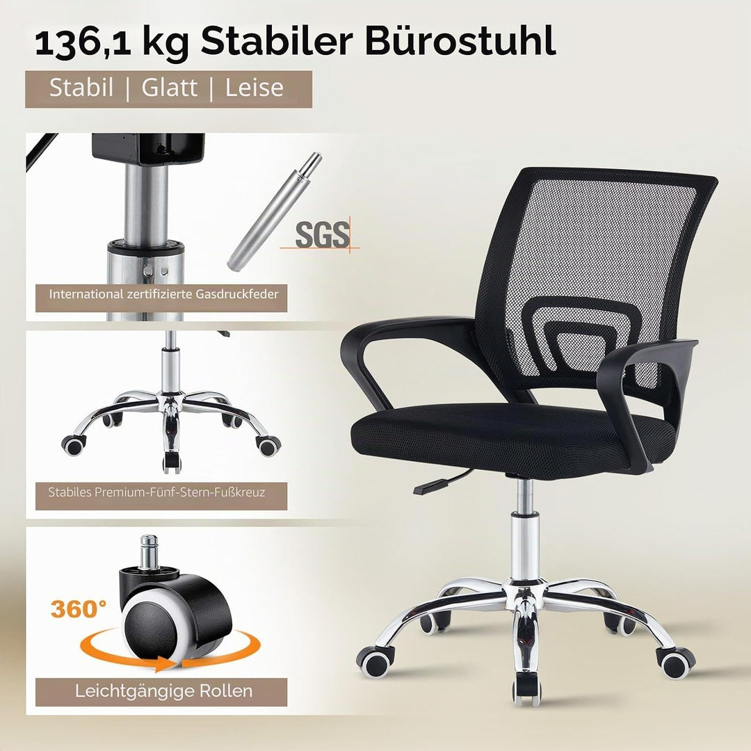 TUKAILAI Bürostuhl Ergonomisch, Schreibtischstuhl aus Netzstoff, Chefsessel mit Lendenwirbelstütze,