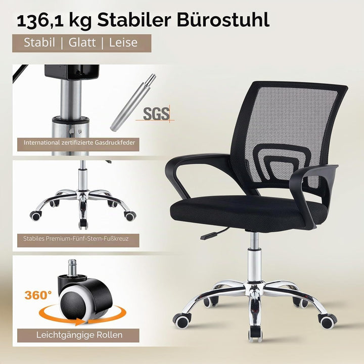 TUKAILAI Bürostuhl Ergonomisch, Schreibtischstuhl aus Netzstoff, Chefsessel mit Lendenwirbelstütze,
