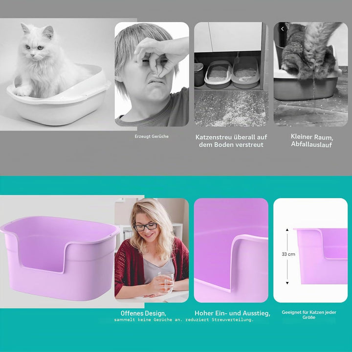 Katzenklo XXL, gross Katzentoilette hoher Rand Design für Kätzchen-Komfort, einfache Reinigung, gerä