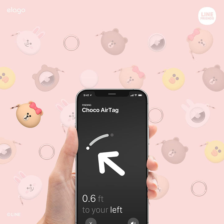 elago I LINE Friends Silikon Hülle Kompatibel met für Apple AirTag 2 & 1 Gen - Voller Schutz, Inklus