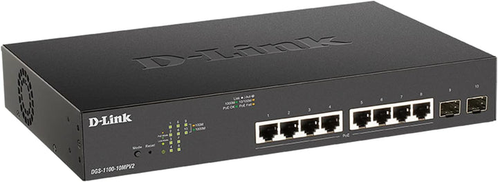 D-Link DGS-1100-10MPV2, 10-Port Layer 2 Gigabit PoE Smart Switch (8 x 10/100/1000 Mbit/s BaseT PoE P