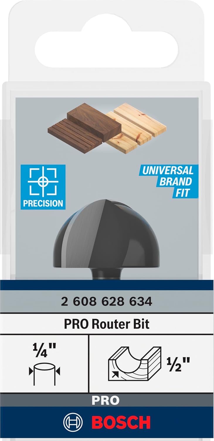 Bosch Professional 1x Hohlkehlenfräser Standard for Wood (für Holz, Radius 1/2'', Arbeitslänge 39/64