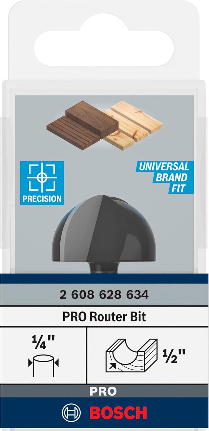Bosch Professional 1x Hohlkehlenfräser Standard for Wood (für Holz, Radius 1/2'', Arbeitslänge 39/64