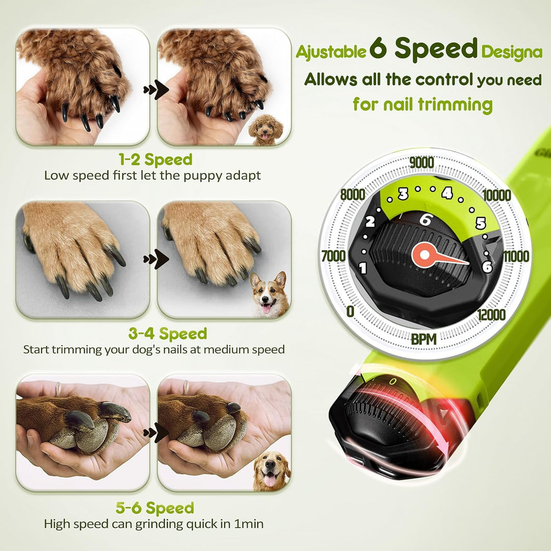 Gimars Krallenschleifer für Hunde 6-Gang Mit 2 LED-Licht, Superleise, 12000RPM Verstellbare Hunde Kr