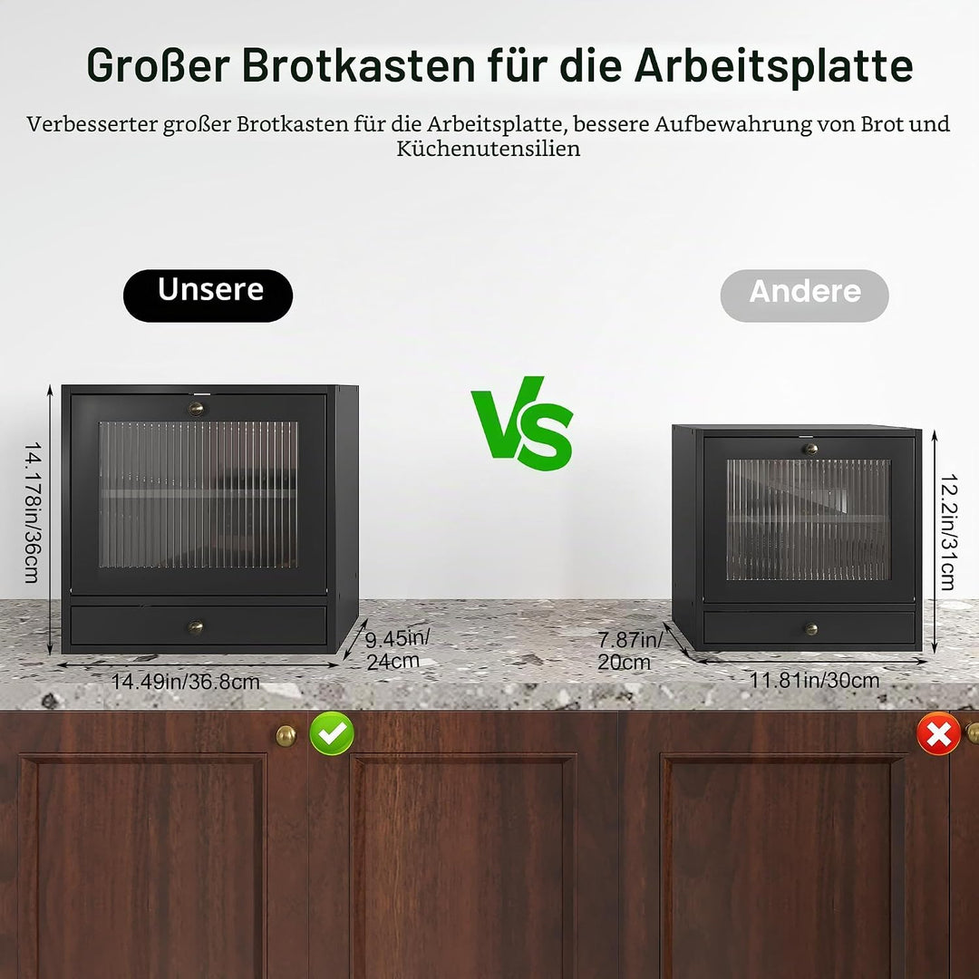 Alpeir Brotkasten Holz Gross 2 Etagen Brotbox mit Magnetisch Acryl Sichtfenster und Schublade, Ecke