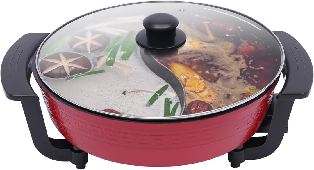 Elektrisch Hotpot Topf Chinesischer Hotpot mit Trennwand,Heizsockel und Deckel 6L 1360W für 6-8 Pers