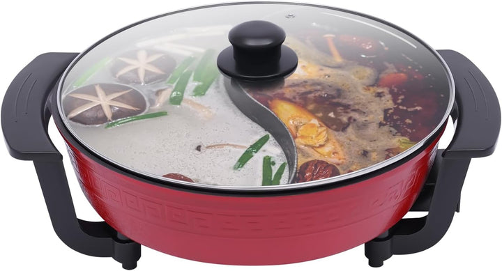 Elektrisch Hotpot Topf Chinesischer Hotpot mit Trennwand,Heizsockel und Deckel 6L 1360W für 6-8 Pers