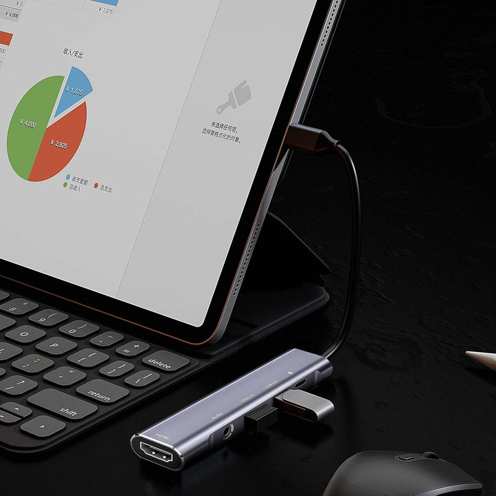 GKEAPZA USB C auf HDMI Adapter 5IN1 Typ C Hub mit 3.5mm Jack, 4K HDMI, PD 60W, USB 3.0, für Type C L