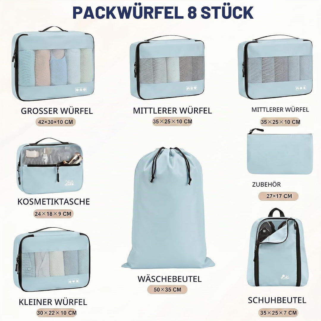 MURISE Koffer Organizer 8 Stück, Packing Cubes für Urlaub und Reisen, Packwürfel Packtaschen für Kof