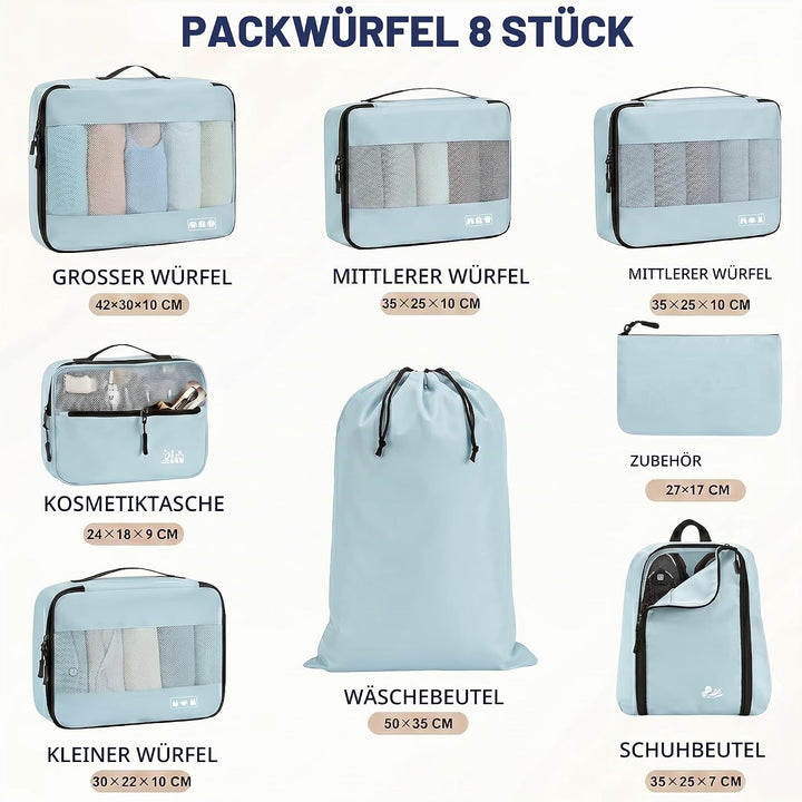 MURISE Koffer Organizer 8 Stück, Packing Cubes für Urlaub und Reisen, Packwürfel Packtaschen für Kof