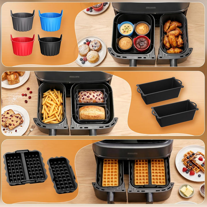 Heissluftfritteuse Silikonform Set für Philips Dual Basket 9L (6L+3L) | Airfryer zubehör Set für Phi