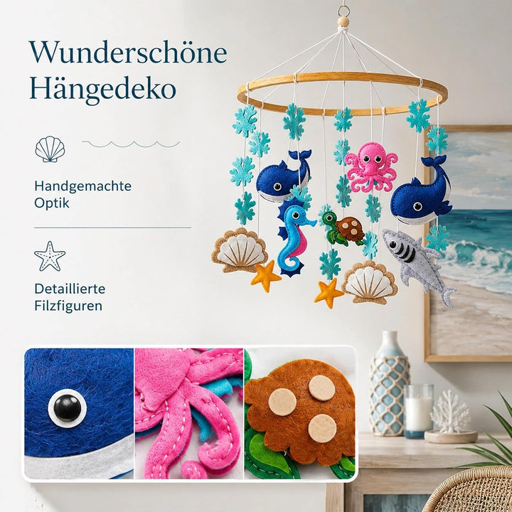 Mobile WaldtiereFilz,Filz Bettglocke,mobile Wickeltisch,Fenster Holz Halterung Meer, Meer