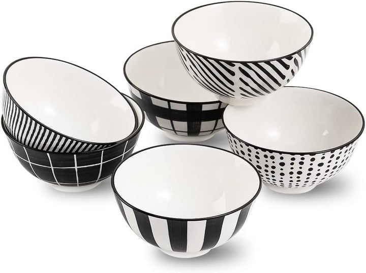 Schalen Set Kleine Dessertschalen Porzellan - Keramik Schale Schwarz und Weiss 300 ml - 6er Schälche