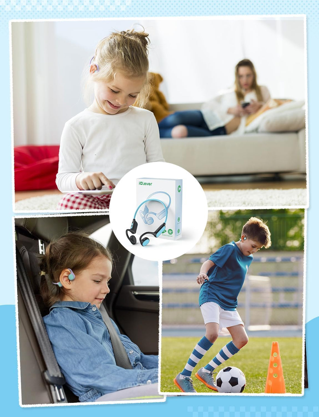 iClever Kinder-Kopfhörer, Knochenleitung, offenes Ohr, Sicherheit, IPX5 wasserdicht, 360° Biegung, l