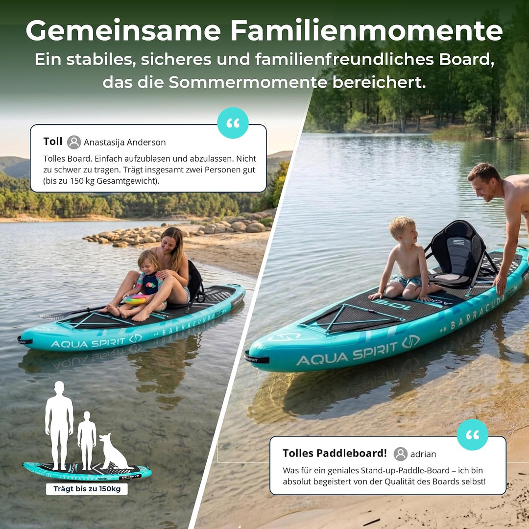 Aqua Spirit Sup Board mit Sitz | Kajak Aufblasbar Barracuda Stand Up Paddling Board 320x81x15cm Für