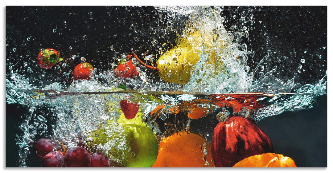 ARTland Spritzschutz Küche aus Alu für Herd Spüle 110x55 cm (BxH) Küchenrückwand mit Motiv Essen Obs