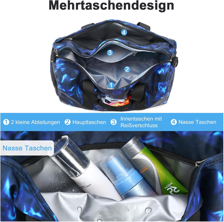 LEDAOU Sporttasche Kinder Schwimmtasche Jungen Damen mit Schuhfach und Nassfach Badetasche Teenager
