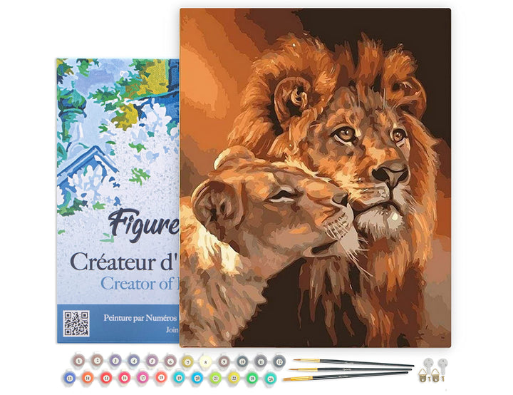 Figured'Art Malen Nach Zahlen Erwachsene Mit Rahmen Löwe und Löwin Paar - Paint by Numbers Basteln D