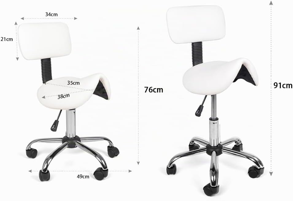 Mingone Sattelhocker mit Rückenlehne Weiss Bürohocker mit Rollen Ergonomisch Drehhocker Arbeitsstuhl