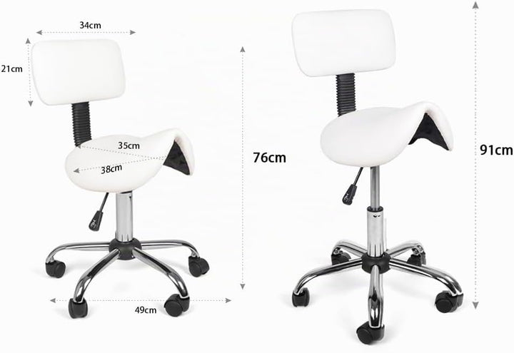 Mingone Sattelhocker mit Rückenlehne Weiss Bürohocker mit Rollen Ergonomisch Drehhocker Arbeitsstuhl