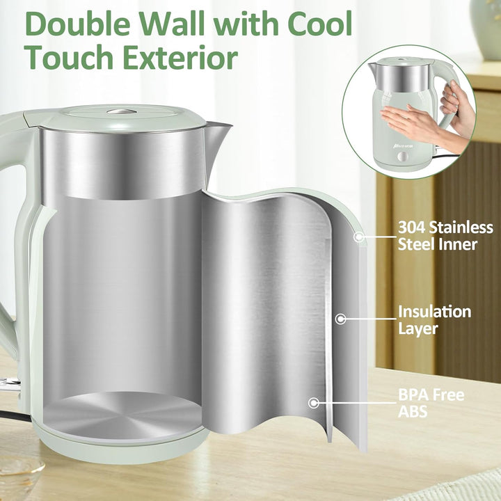 Wasserkocher Edelstahl mit 1.8 Liter,2200 Watt Schnellkochend Elektrischer Wasserkocher BPA Frei,Dop