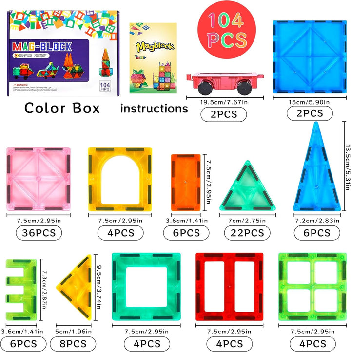 104Pcs Magnetische Bausteine Spielzeug, Magnetisches Bauspielzeug, Puzzle Baustein Spielzeug, Magnet