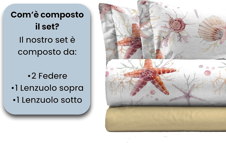 Italian Bed Linen MB Home Italy “Fantasy” Bettwäsche-Set, Starfish, Doppelbett Starfish Doppelbett,