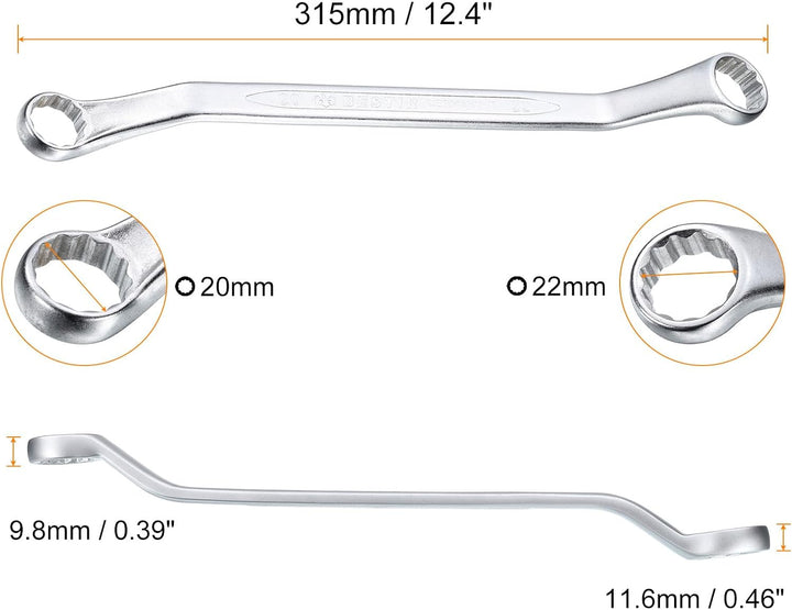 QUARKZMAN 45 Grad Offset Doppel-Ringschlüssel 20 mm x 22 mm, 12-Punkt-Metrischer CR-V-Doppelringschl