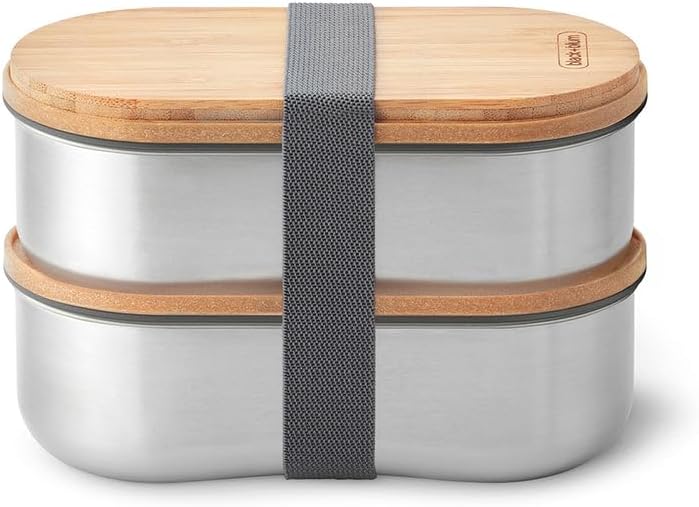 BLACK + BLUM Bento Box Edelstahl mit Bambusholzdeckel, 2 x 500 ML | Sara Kiyo Popowa Edition | 2x au