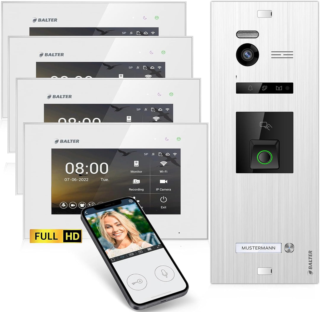 Balter EVO-HD Video Türsprechanlage mit Fingerprint, Video Türklingel, Smartphone App,1 Familienhaus