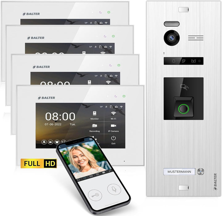 Balter EVO-HD Video Türsprechanlage mit Fingerprint, Video Türklingel, Smartphone App,1 Familienhaus