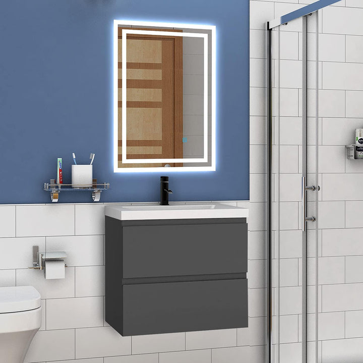 Waschtisch mit Unterschrank 60 cm Badmöbel Set mit Waschbecken Mineralguss Gäste WC Anthrazit Matt 6