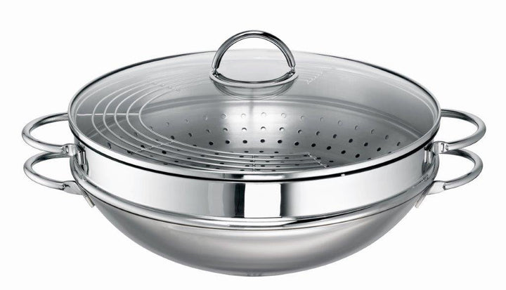 ROHE Germany Wok-Set Ravenna 5 TLG, Edelstahl, 34 cm, inklusive Dämpfaufsatz, 34 cm