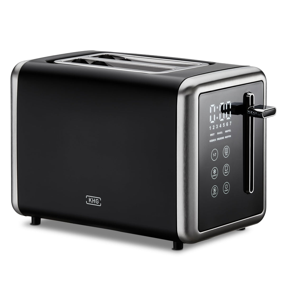 KHG - Toaster 2 Scheiben Edelstahl Touchpanel 850 W - Brötchenaufsatz, 7 Bräunungsstufen, 6 Programm