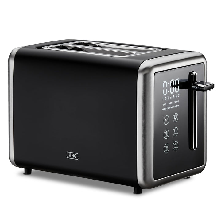 KHG - Toaster 2 Scheiben Edelstahl Touchpanel 850 W - Brötchenaufsatz, 7 Bräunungsstufen, 6 Programm