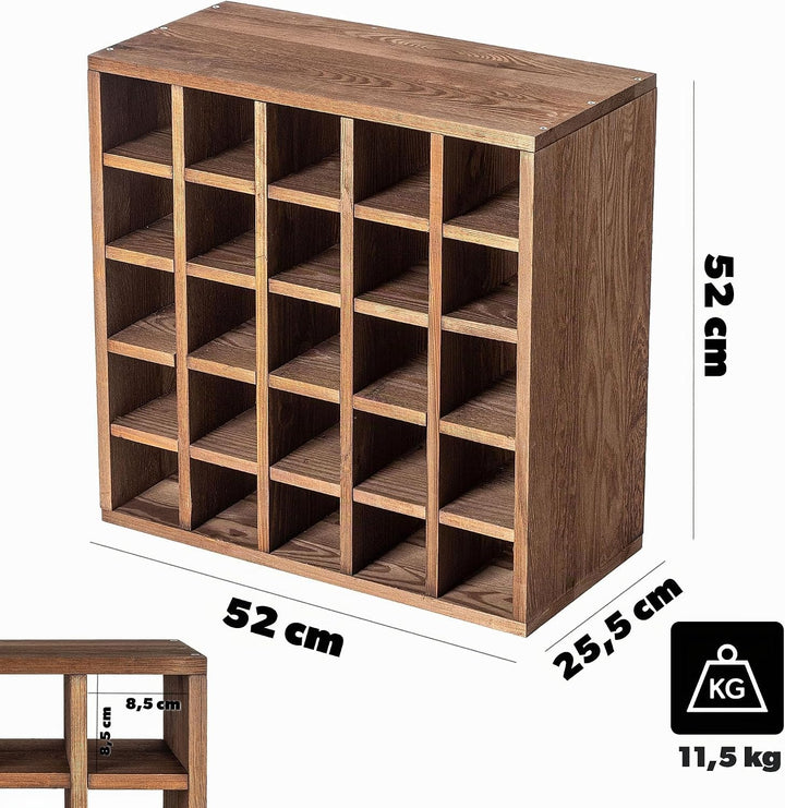 KADAX Weinregal aus Holz, 52 x 25.5 x 52 cm, Weinständer stapelbar, Regal für Flaschen, Weinschrank