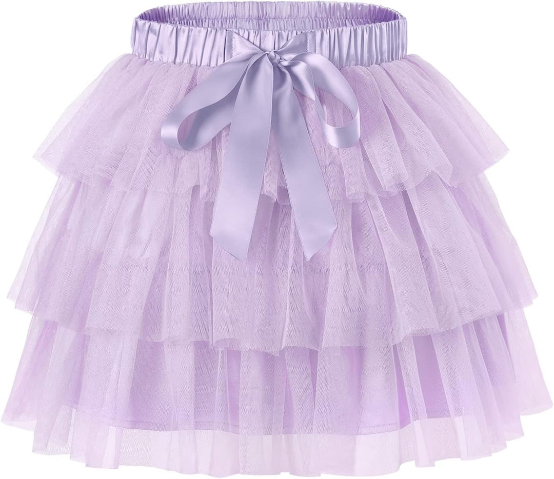 LittleForBig Damen Mesh Tüll Puffy Petticoat Tutu Ballett Bubble Rock Kurzer Ballerina Rock, Lila