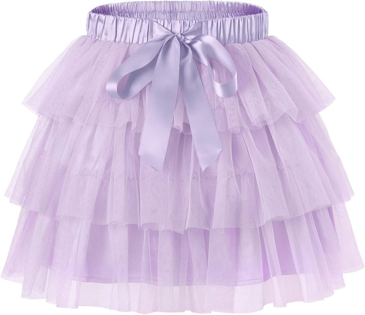 LittleForBig Damen Mesh Tüll Puffy Petticoat Tutu Ballett Bubble Rock Kurzer Ballerina Rock, Lila