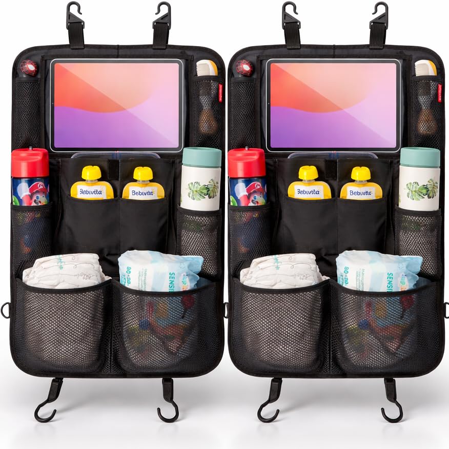 HerzensKind Rückenlehnenschutz und Organizer. Auto Organizer mit extra grossem 13" Tabletfach und 9