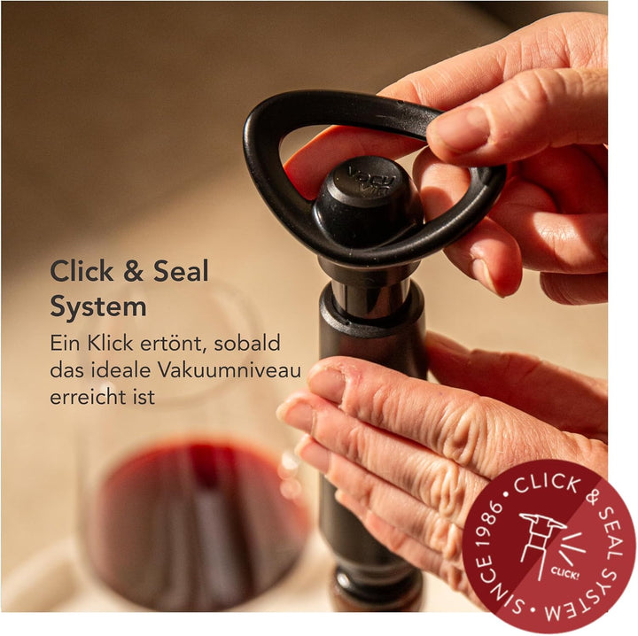 Vacu Vin Weinpumpe Concerto - Schwarz - 1 Pumpe 4 Stopper - Vakuumpumpe mit Weinflaschenverschluss -