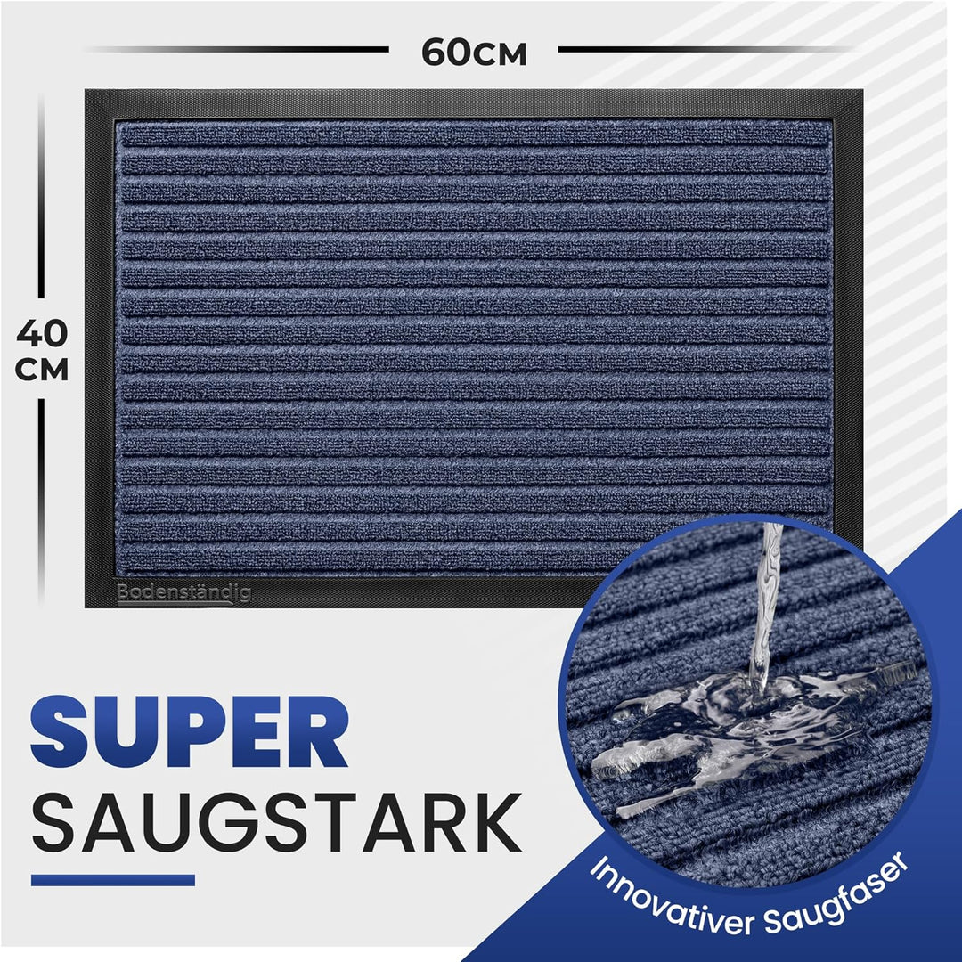 Fussmatte aussen - extrem rutschfest & langlebig - Fussabtreter aussenbereich grau blau 40x60 cm - T