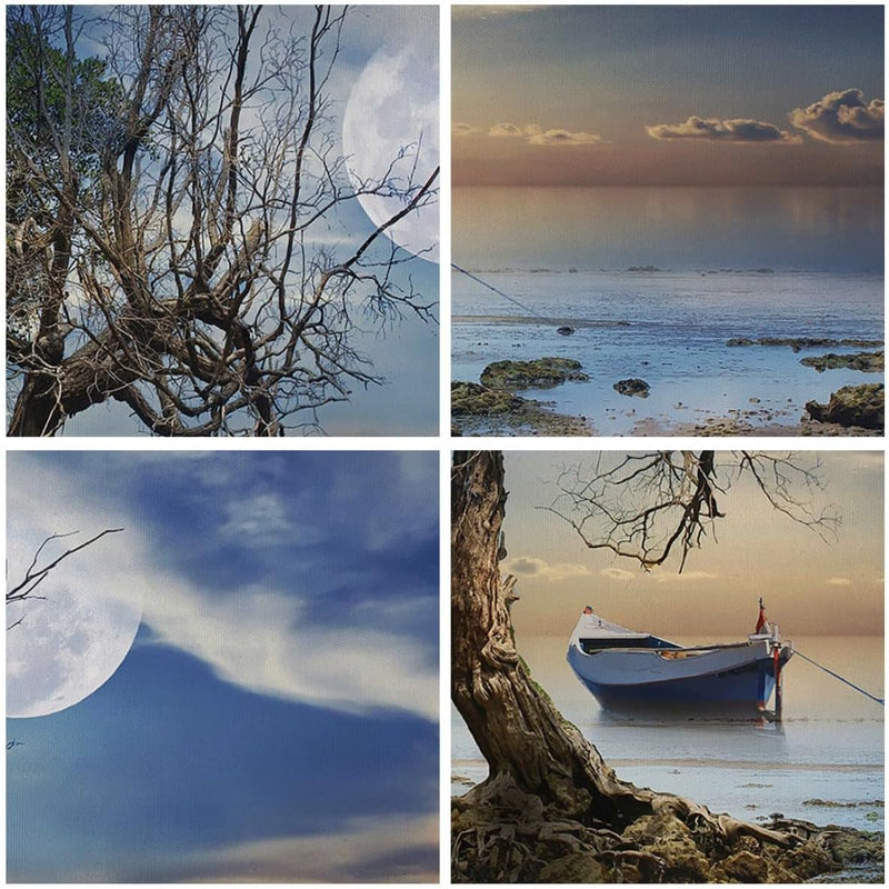 Bilder auf Leinwand 100x70cm Leinwandbild mit Rahmen Nacht Mond Boot Gross Wanddeko Bild Schlafzimme