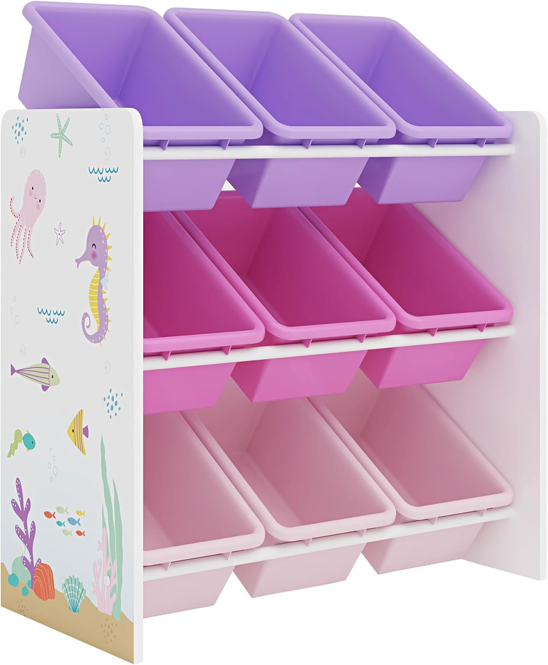 [en.casa] Kinderregal Muxía mit 9 Aufbewahrungsboxen Spielzeugregal mit Ozean-Motiv Spielregal Weiss