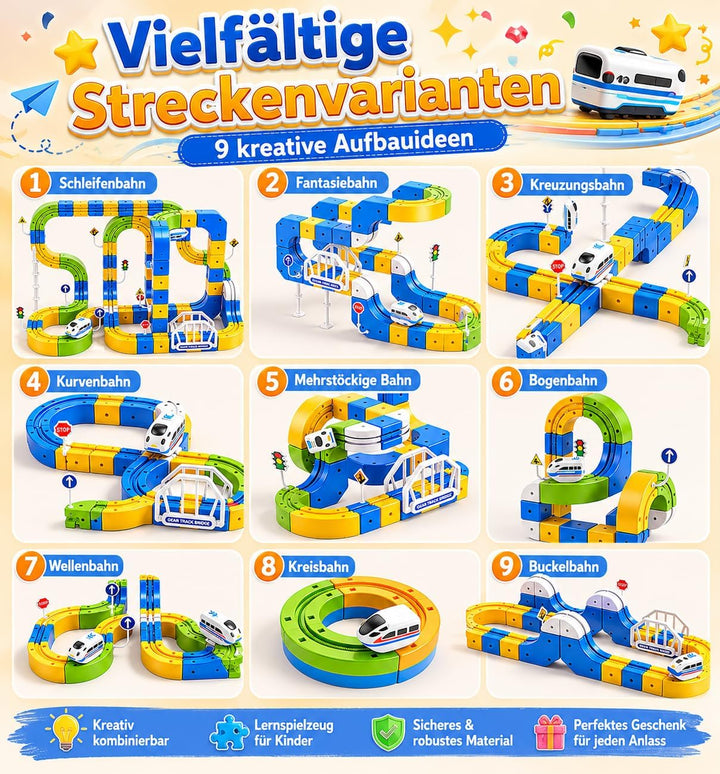 168 PCS Eisenbahn Kinder Elektrisch Cube Track Set, 3D Strecke Flexible Rennstrecke DIY Motorisierte