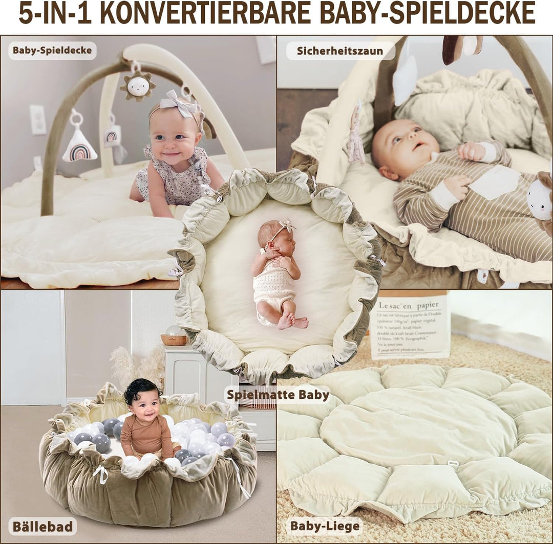 Mallify 5-in-1-Wandelbares Baby-Spielbogen mit 6 Spielzeug, Spieldecke zur Förderung der sensorische