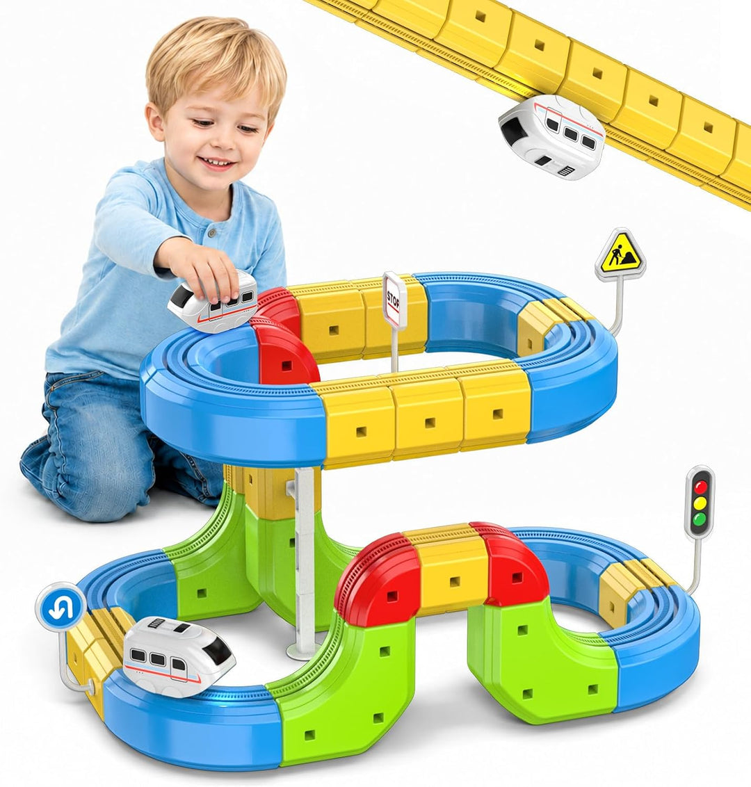 Eisenbahn Kinder Elektrisch 52-TLG 3D Anti-Gravitation Schienen Zug Spielzeug ab 3 4 5 6 Jahre, DIY