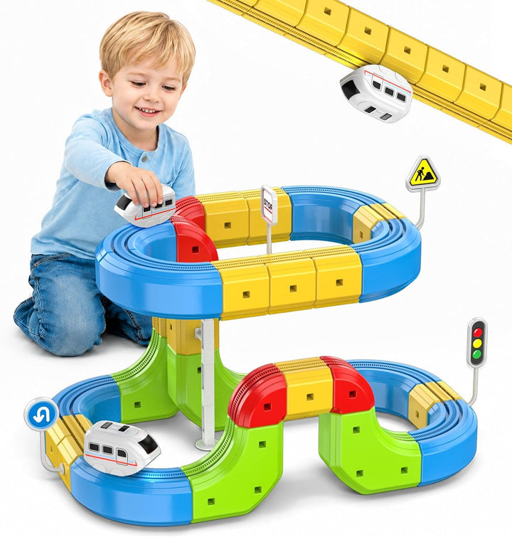 Eisenbahn Kinder Elektrisch 52-TLG 3D Anti-Gravitation Schienen Zug Spielzeug ab 3 4 5 6 Jahre, DIY