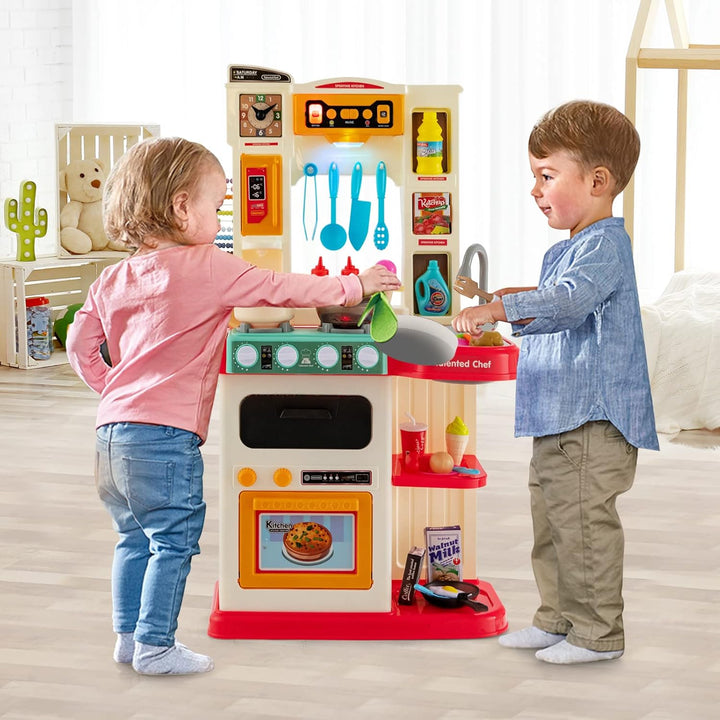 HOMASIS Spielküche mit 38 Zubehör, Kinderküche mit Licht Musik & Sound, Spielzeugküche mit Wasserpum